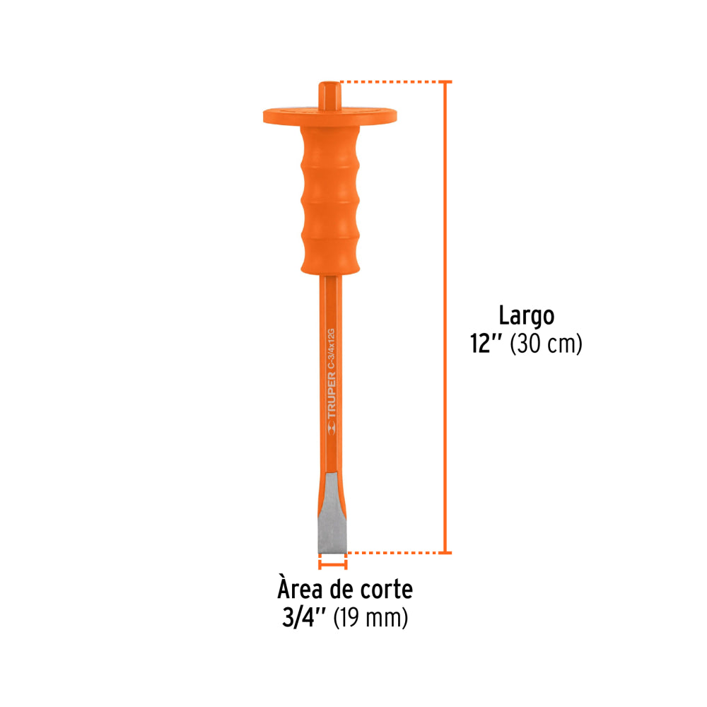 Cincel de corte frío 3/4 X 12" con grip, Truper - CÓDIGO: 12172