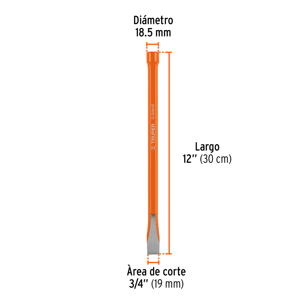 Cincel de corte frío de 3/4 X 12", Truper - CÓDIGO: 12148