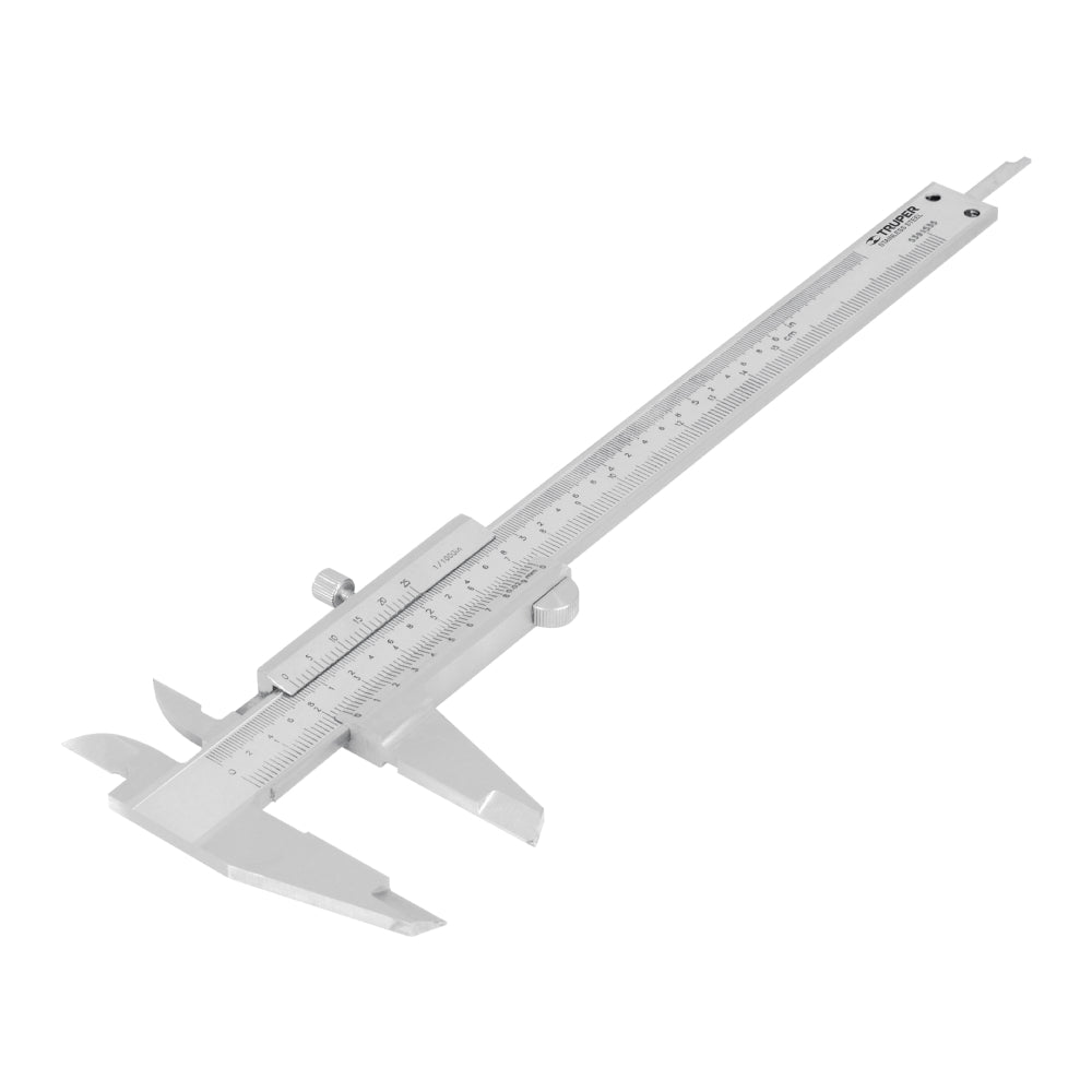 Calibrador vernier analógico 6" acero inox, std y mm, Truper - Código:   14394