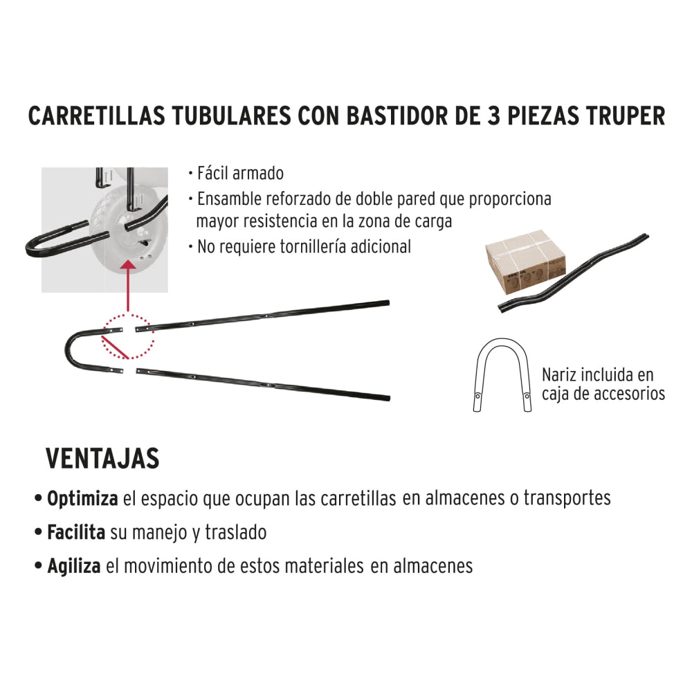 Carretilla 5.5 ft3 Neumática, bastidor tubular, Truper - Codigo: 11752
