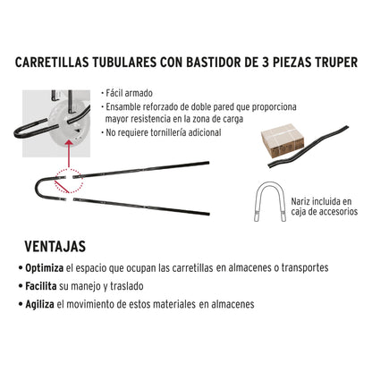 Carretilla 5.5 ft3 Neumática, bastidor tubular, Truper - Codigo: 11752
