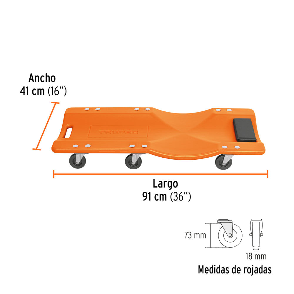 Cama de plástico 36" para mecánico, Truper - CÓDIGO: 100903