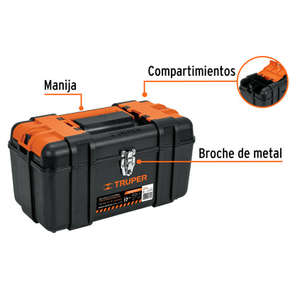 Caja p/herramienta 17" con compartimentos, broches metálicos - CÓDIGO: 102434