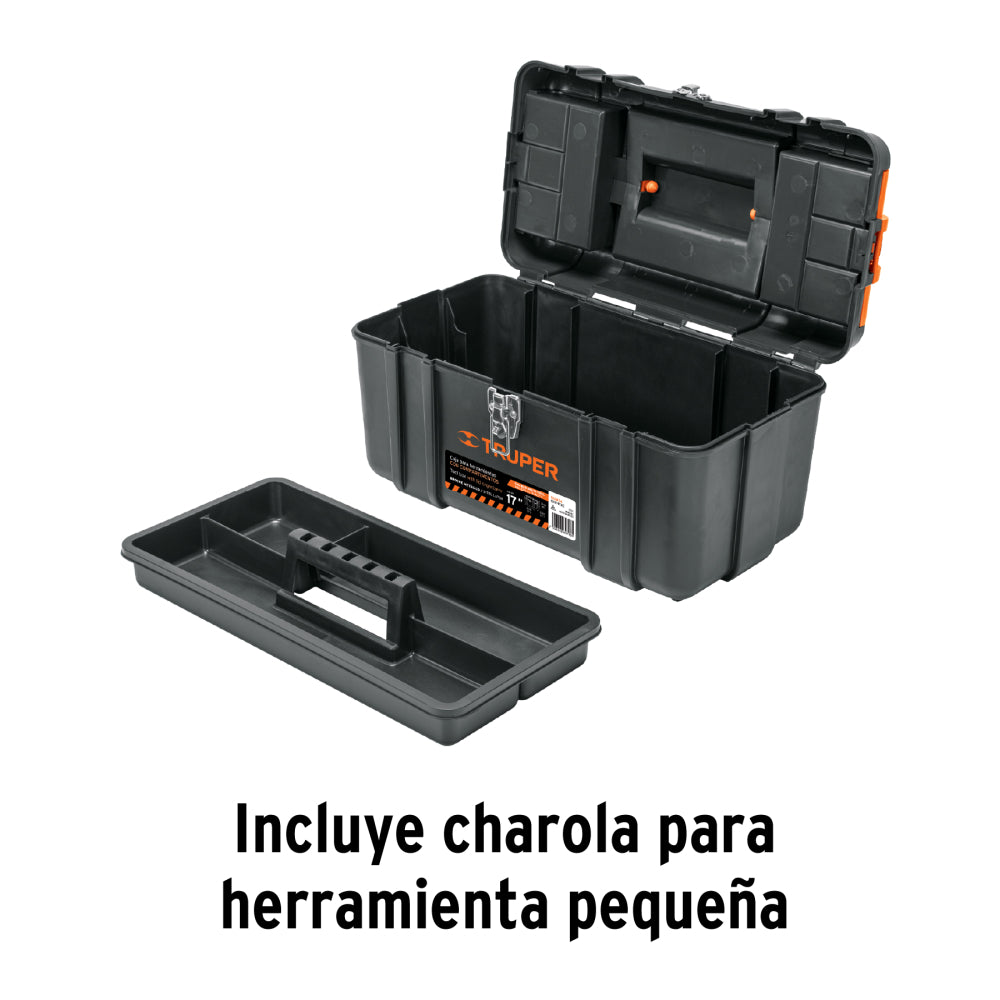 Caja p/herramienta 17" con compartimentos, broches metálicos - CÓDIGO: 102434