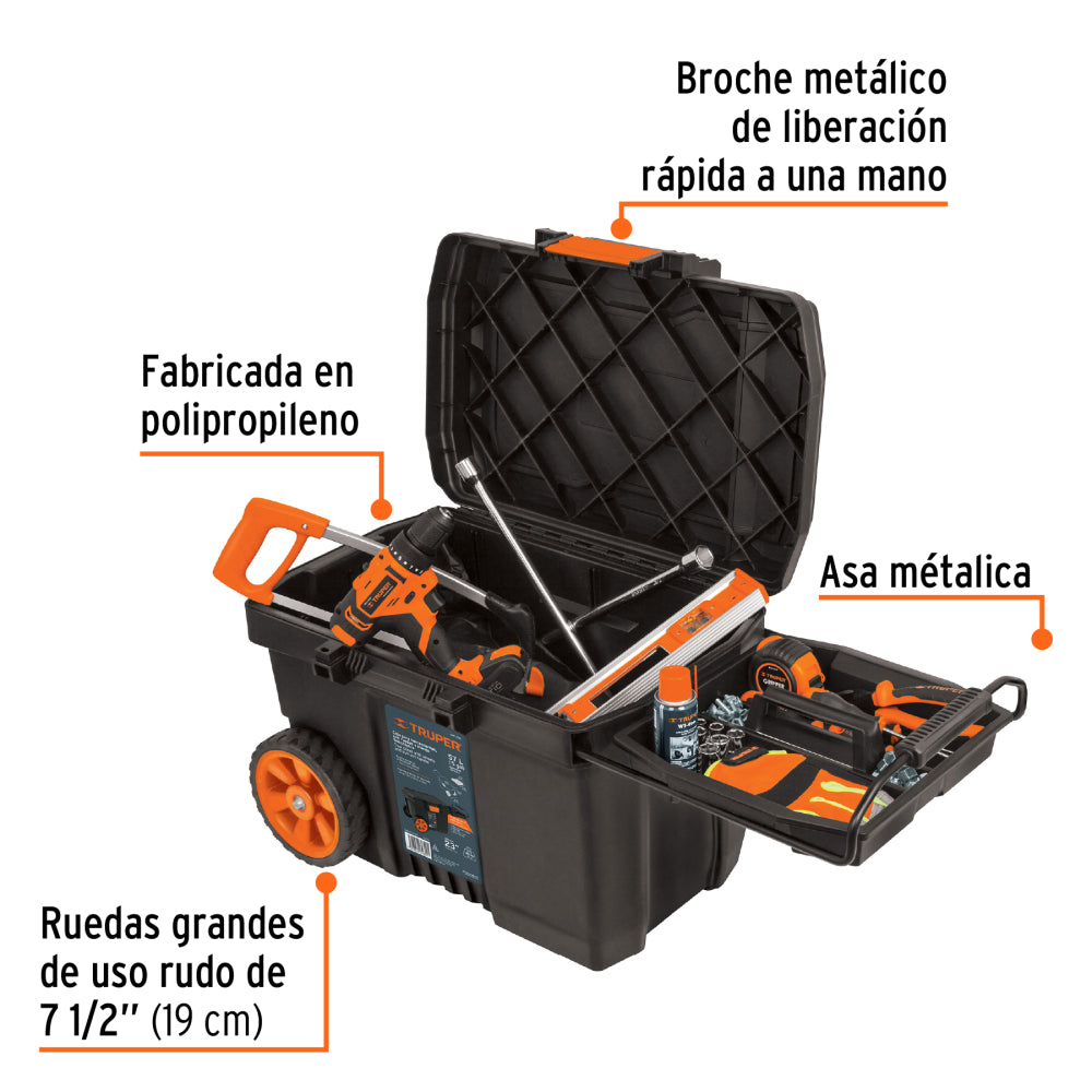 Caja para herramienta de 23" con ruedas y mango telescópico Truper - Código: 10902