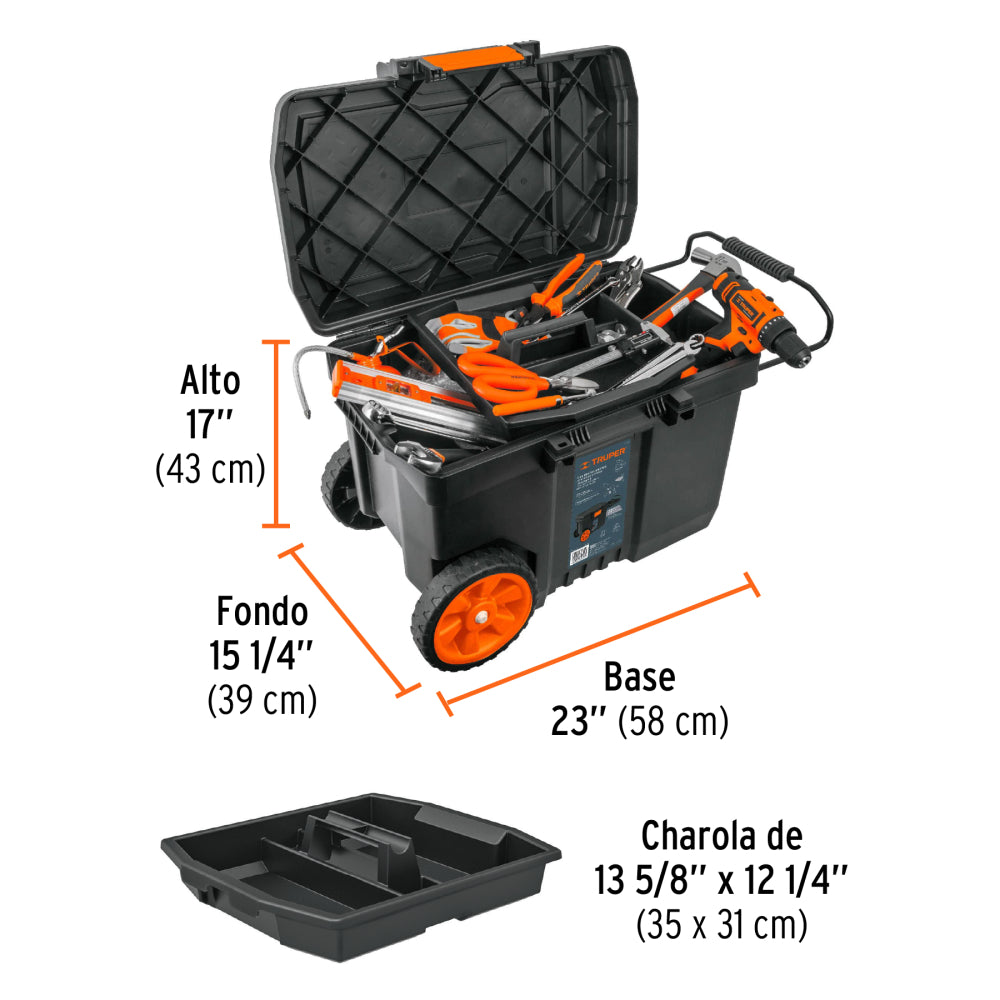 Caja para herramienta de 23" con ruedas y mango telescópico Truper - Código: 10902