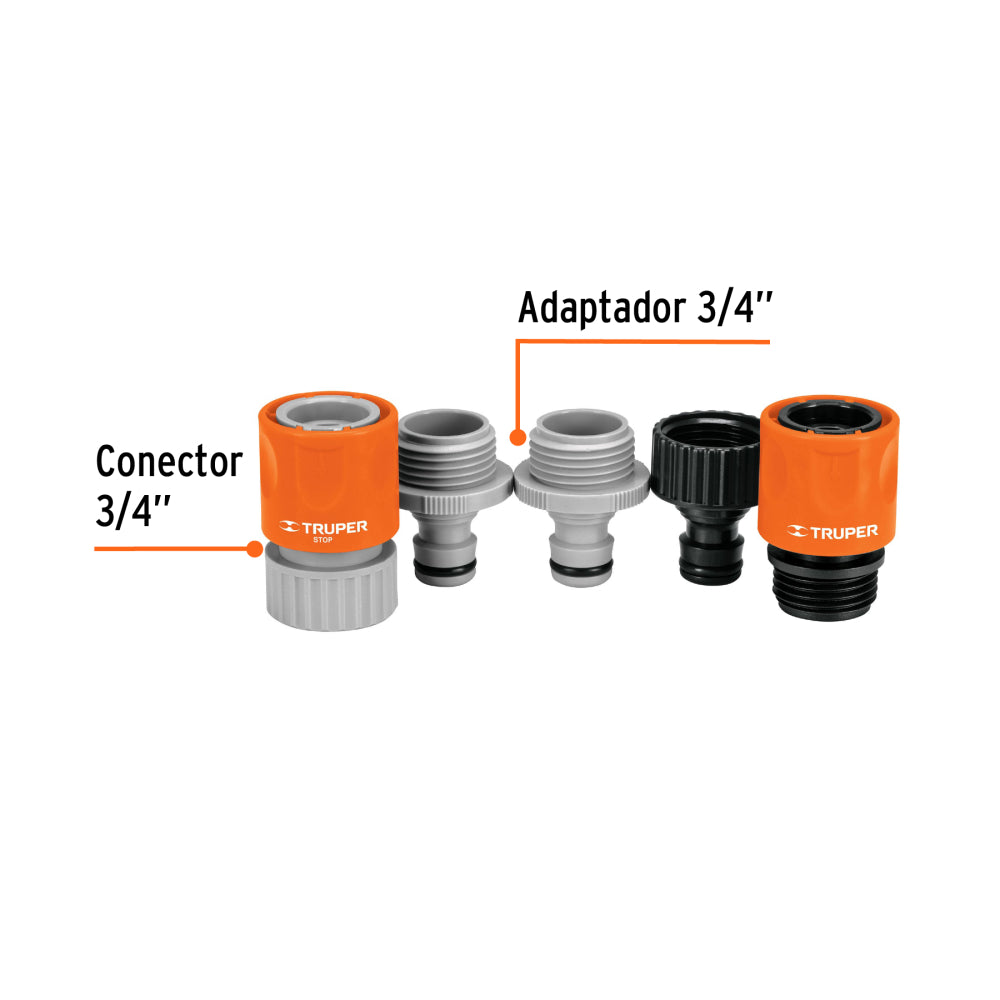 Juego de 5 conectores 3/4" rápidos de ABS, sistema click - Código: 12728