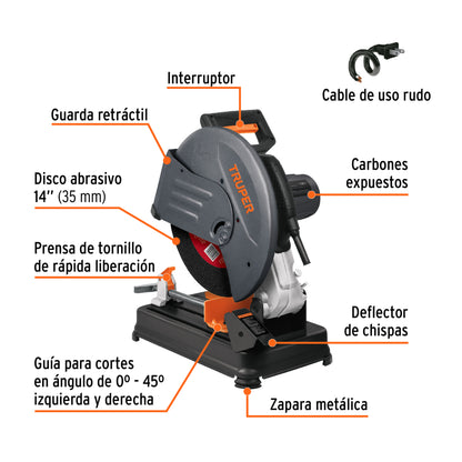 Tronzadora/cortadora de metales, 14",industrial, 2200W,220V -  Código: 11723