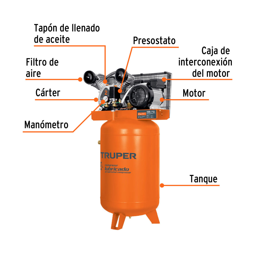 Compresor vertical 120 L, 4 HP (máx), 220 V, con clavija - CÓDIGO: 102131
