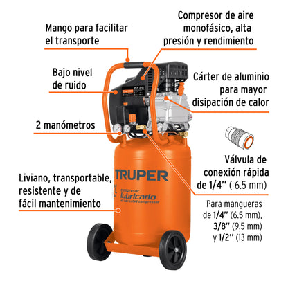 Compresor vertical 50 L, 3-1/2 HP (potencia máxima), 220 V - CÓDIGO: 102117