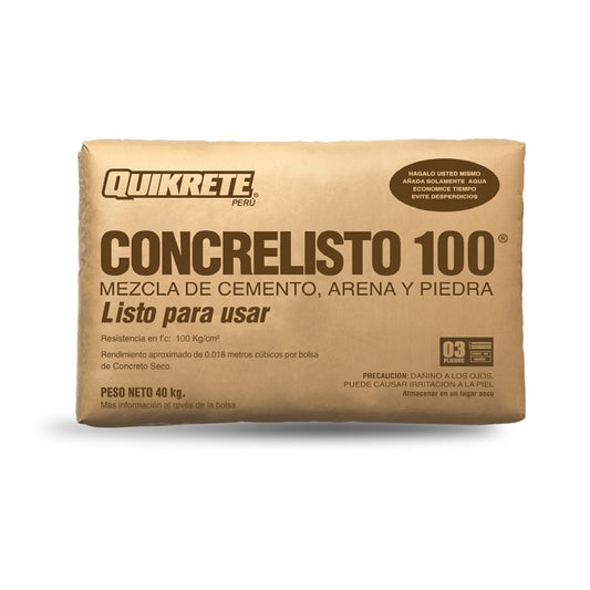 Concrelisto 100 Tipo I – Mezcla de Cemento, Arena y Piedra – Quikrete – Bolsa 40 kg