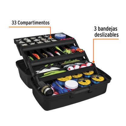 Caja para pesca de 16" con 3 bandejas deslizables, Truper - Código: 10539