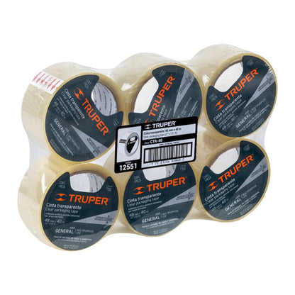 Cinta de empaque 48 mm x 40 m transparente, Truper - CÓDIGO: 12551