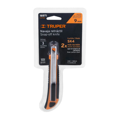 Cutter 9 mm profesional con alma metálica y grip, Truper - Cod: 16971