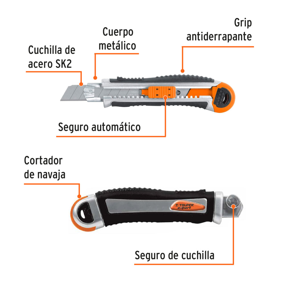 Cutter 18 mm trabajo pesado c/alma metálica y grip, Expert - Cod: 16976