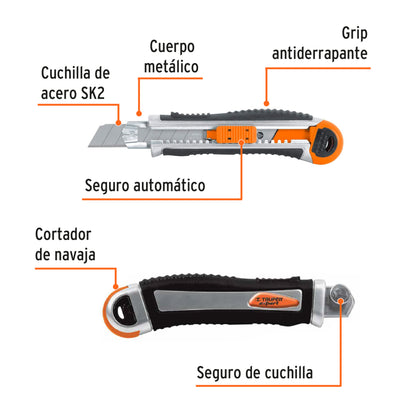 Cutter 18 mm trabajo pesado c/alma metálica y grip, Expert - Cod: 16976