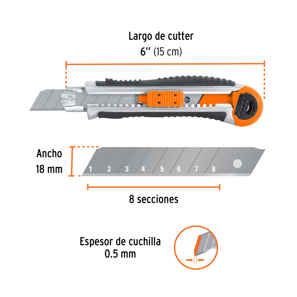 Cutter 18 mm trabajo pesado c/alma metálica y grip, Expert - Cod: 16976