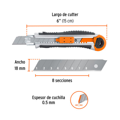Cutter 18 mm trabajo pesado c/alma metálica y grip, Expert - Cod: 16976