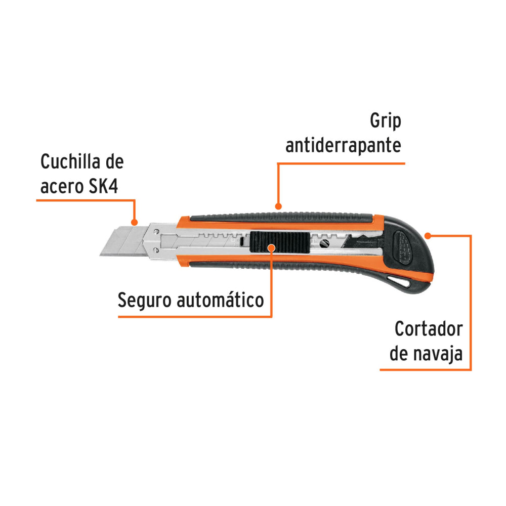 Cutter 18 mm profesional con alma metálica y grip, Truper - Cod: 16977