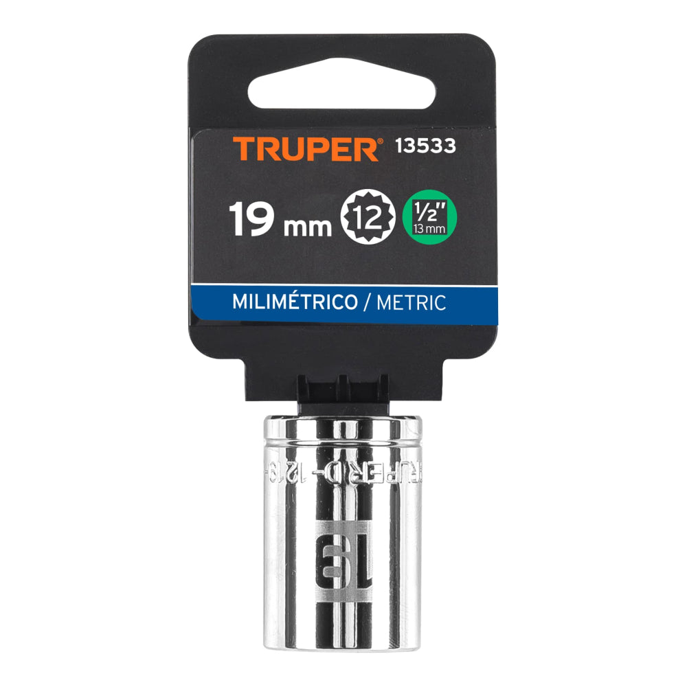 Dado de 19 mm, 12 puntas, cuadro 1/2", Truper - CÓDIGO: 13533