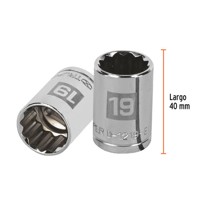 Dado de 19 mm, 12 puntas, cuadro 1/2", Truper - CÓDIGO: 13533