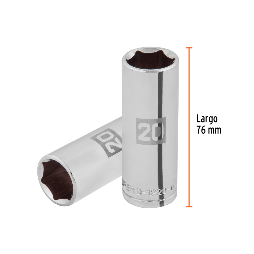 Dado largo de 20 mm, 6 puntas, cuadro 1/2", Truper - CÓDIGO: 101008