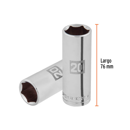 Dado largo de 20 mm, 6 puntas, cuadro 1/2", Truper - CÓDIGO: 101008