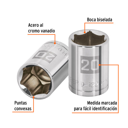 Dado de 20 mm, 6 puntas, cuadro 1/2", Truper - CÓDIGO: 13270