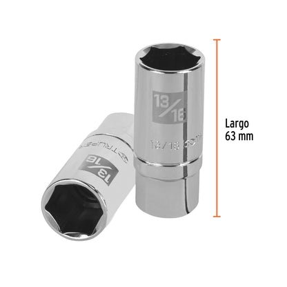 Dado largo para bujía de 13/16", 6 puntas, cuadro 1/2" - Código: 13366