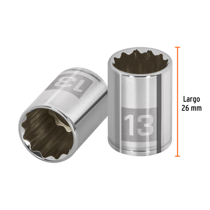 Dado de 13 mm, 12 puntas, cuadro 1/4", Truper - CÓDIGO: 100987