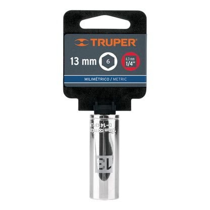 Dado largo de 13 mm, 6 puntas, cuadro 1/4", Truper - CÓDIGO: 13207