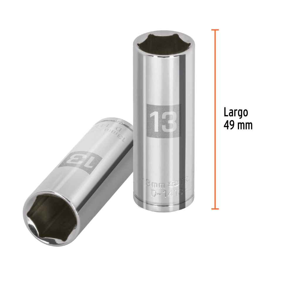 Dado largo de 13 mm, 6 puntas, cuadro 1/4", Truper - CÓDIGO: 13207