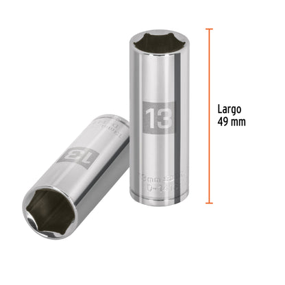 Dado largo de 13 mm, 6 puntas, cuadro 1/4", Truper - CÓDIGO: 13207