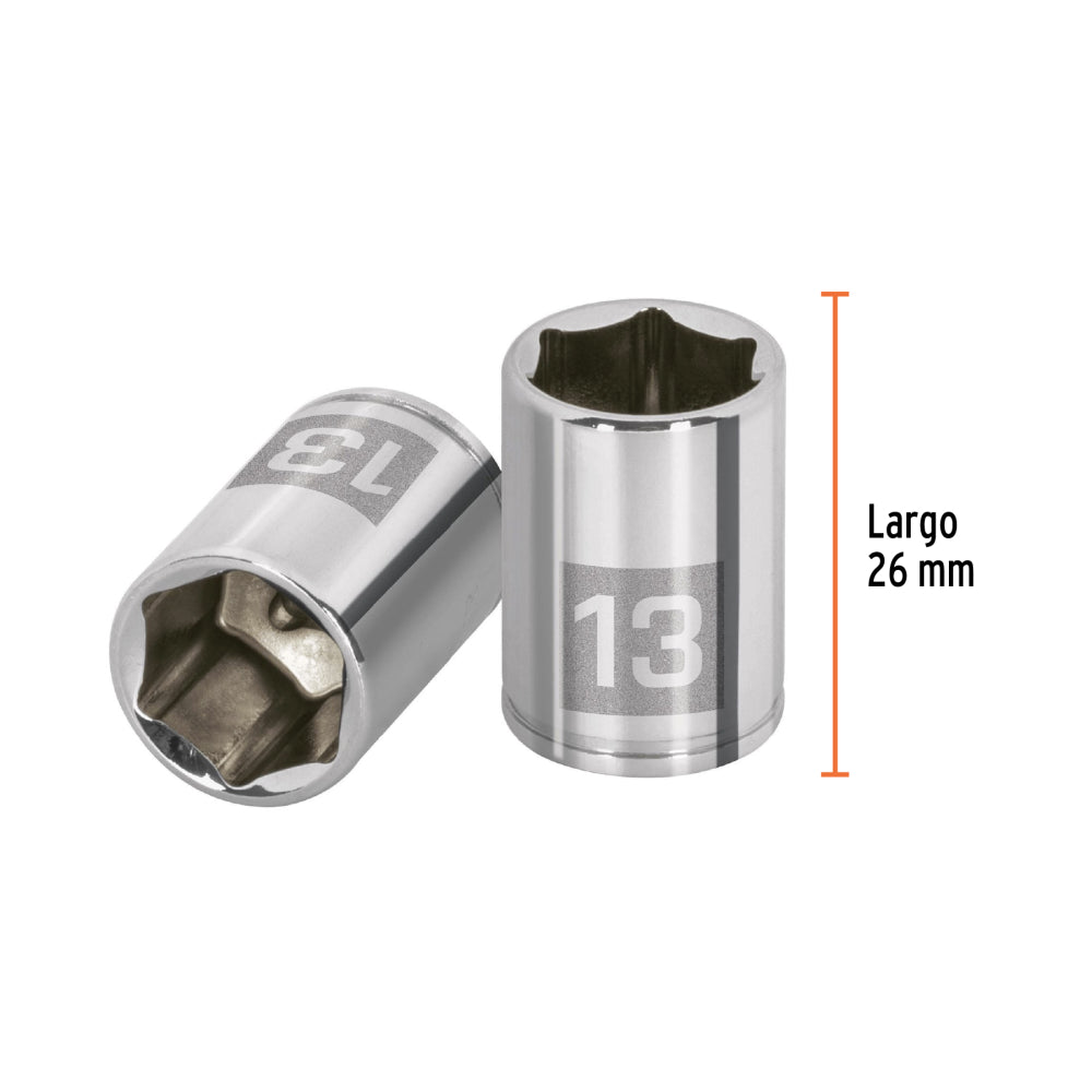 Dado de 13 mm, 6 puntas, cuadro 1/4", Truper - CÓDIGO: 13207