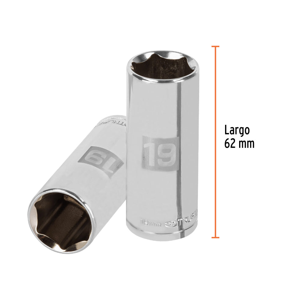 Dado largo de 19 mm, 6 puntas, cuadro 3/8", Truper - CÓDIGO: 13779