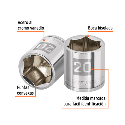 Dado de 20 mm, 6 puntas, cuadro 3/8", Truper - Código: 100995