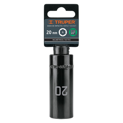 Dado largo cuadro 1/2" de impacto 6 puntas de 20 mm, Truper - Código: 12432