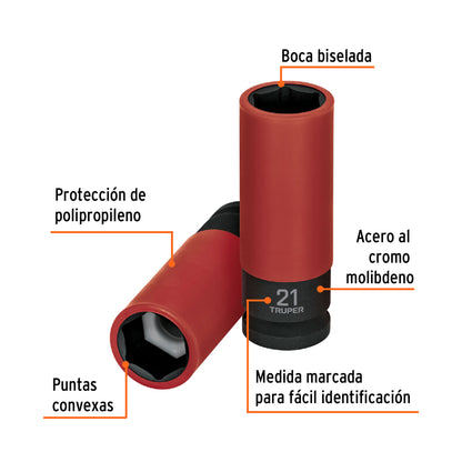 Dado largo impacto prot. plást. 21 mm, 6 puntas, cuadro 1/2" - CÓDIGO: 100905