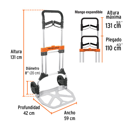 Diablo de carga, plegable, 200 kg, aluminio, Truper Expert - Código: 14090