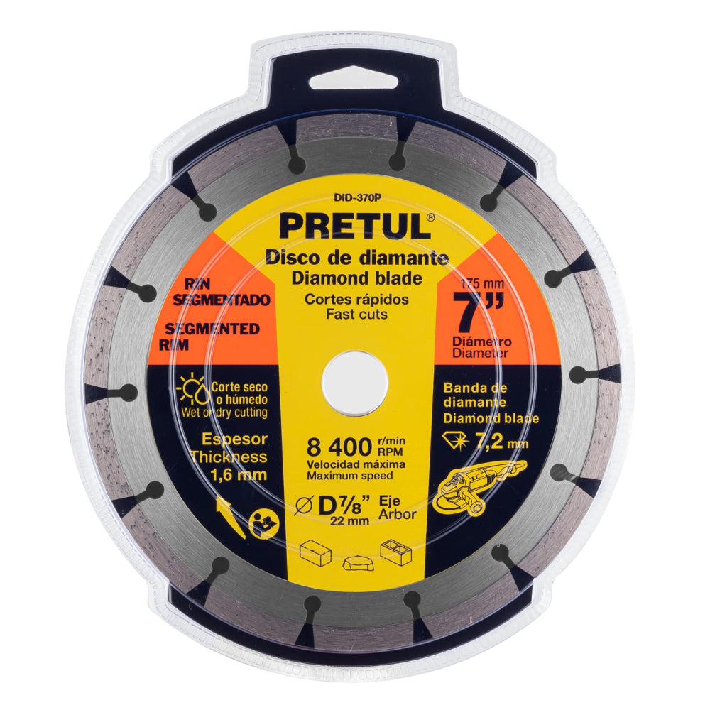Disco de diamante de 7" x 1.6 mm rin segmentado, PRETUL - CÓDIGO: 27033