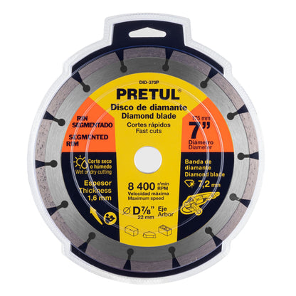 Disco de diamante de 7" x 1.6 mm rin segmentado, PRETUL - CÓDIGO: 27033
