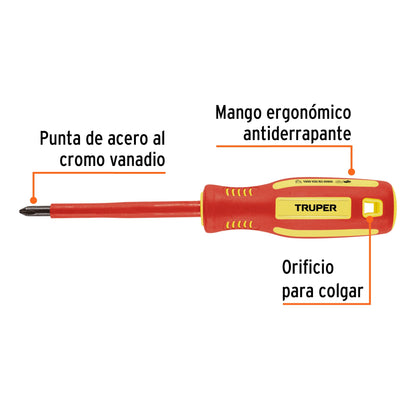 Desarmador dieléctrico de cruz 1/4" x 4", Truper - CÓDIGO: 102241