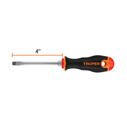 Desarmador plano 1/4" x 4" mango Comfort Grip, Truper - CÓDIGO: 13998