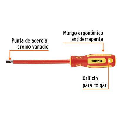 Desarmador dieléctrico plano 1/4" x 6", Truper - CÓDIGO: 102243