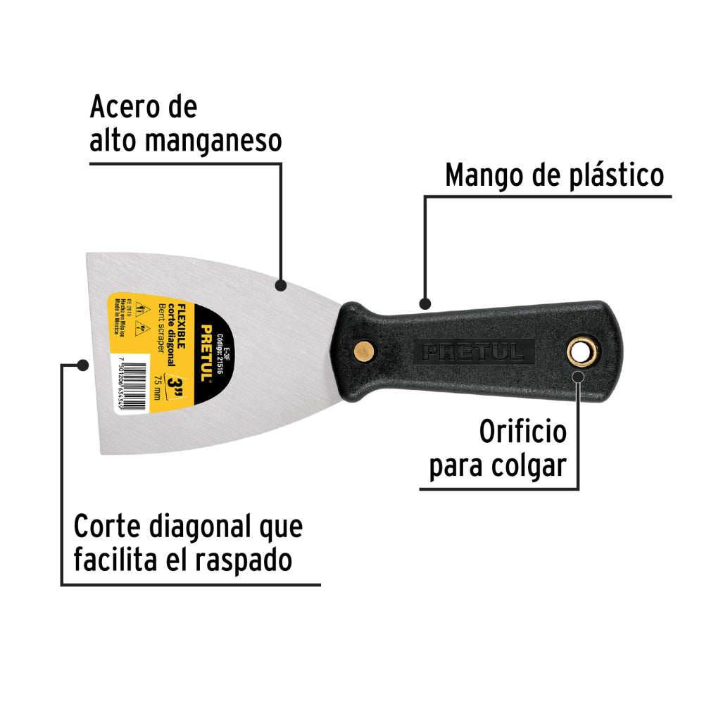 Espátula flexible 3" con mango de plástico, Pretul - CÓDIGO: 21516