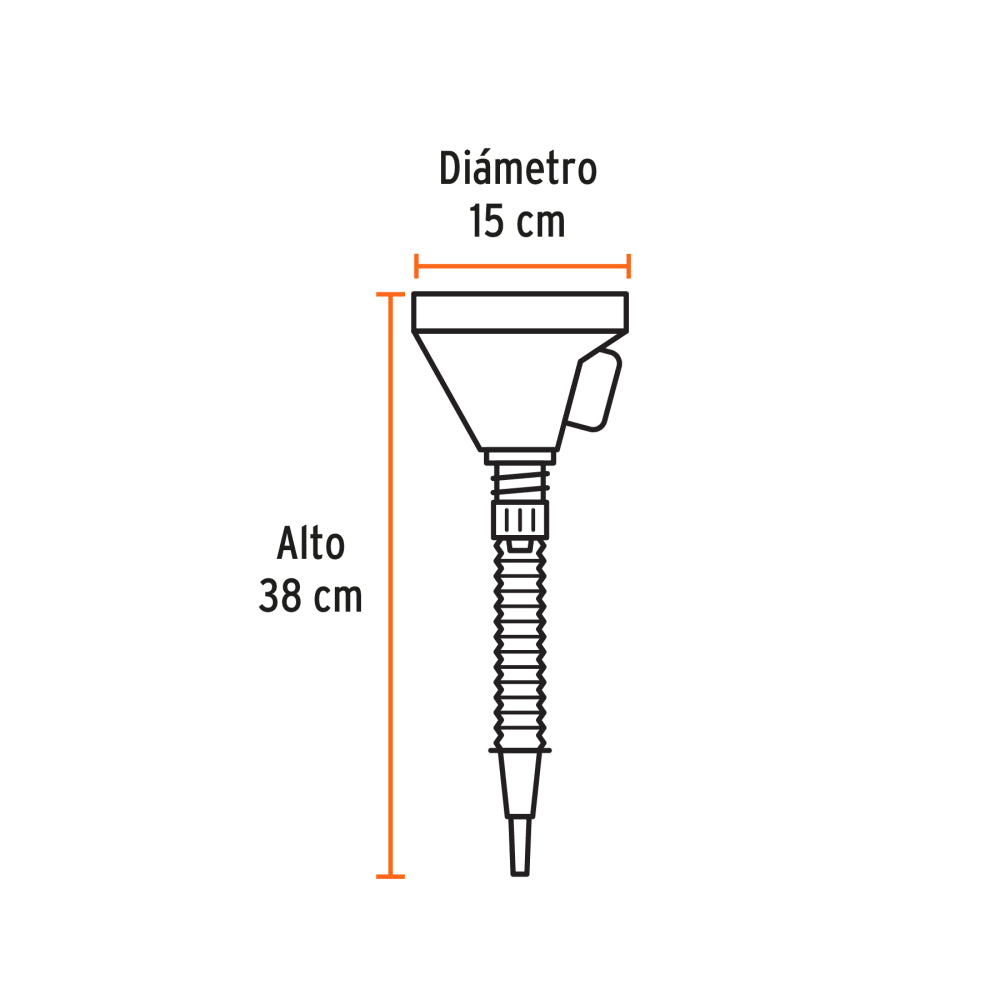 Embudo plástico 500 ml, cuello flexible con filtro, Truper - Código: 11207