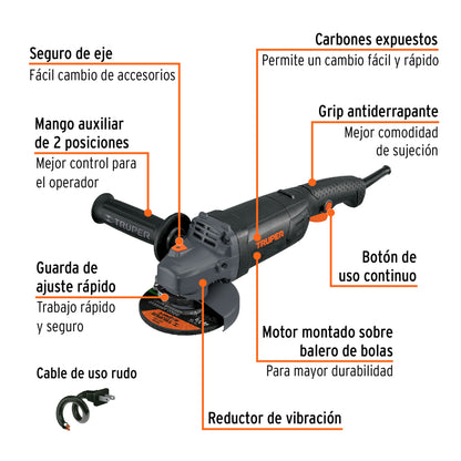 Esmeriladora angular 4-1/2", industrial, 1250 W, 220 V - CÓDIGO: 100756
