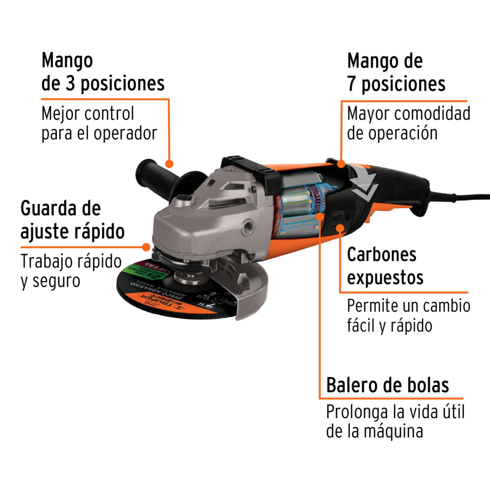Esmeriladora angular 7", profesional, 220 V, 2100W, TRUPER - Código: 11022