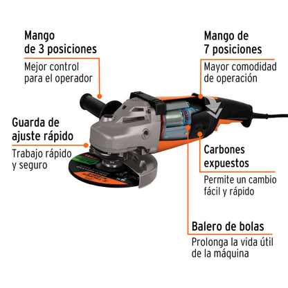 Esmeriladora angular 7", profesional, 220 V, 2100W, TRUPER - Código: 11022