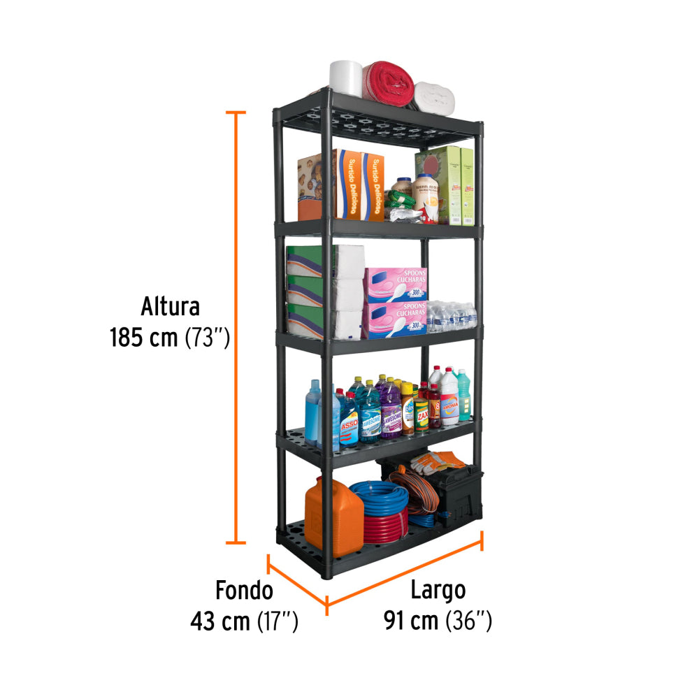 Estante plástico uso rudo 5 rep/cap. 70 Kg, 185x43x91,TRUPER - CÓDIGO: 19943